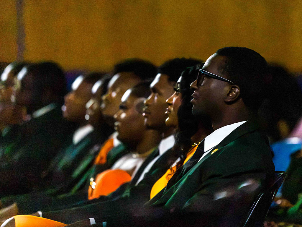 Attendees watch FAMU’s episode of “The College Tour” during the Sept. 11 red-carpet screening at Lee Hall Auditorium. The event brought together students, faculty, staff, administrators and community members to celebrate the University’s featured student cast. Photo courtesy: Jeff Adams, FAMU University Photographer