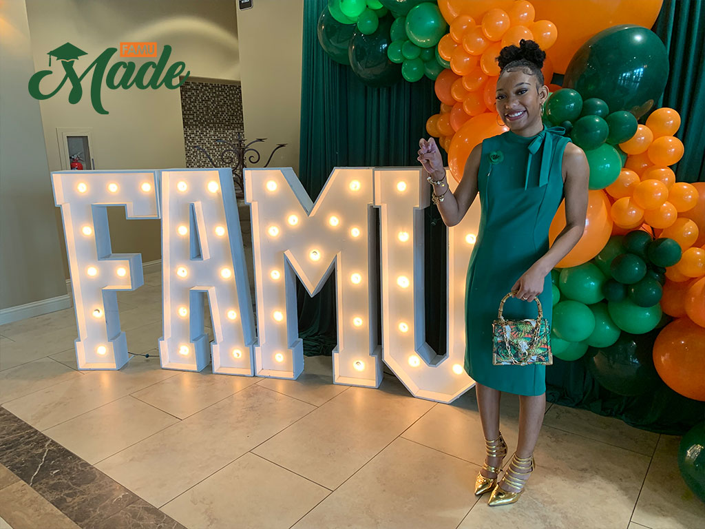 Alyse Shepherd near FAMU light display.