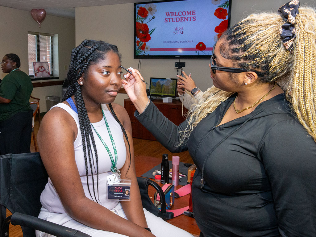 Participants recieves a makeup tutorial