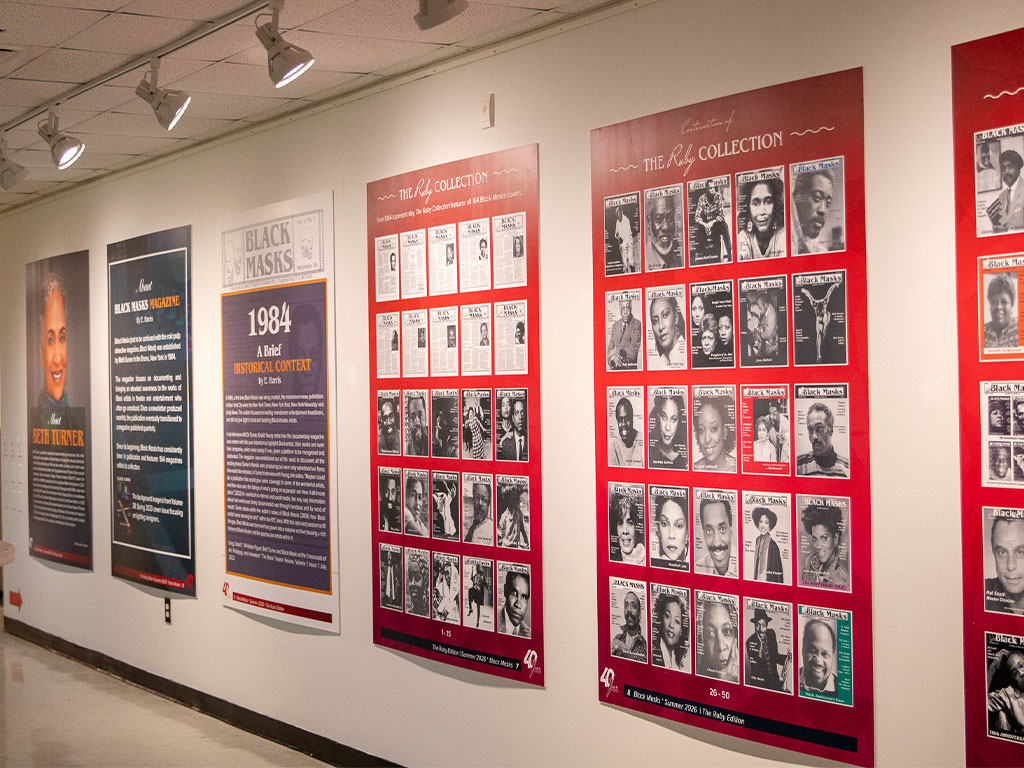 The “Black Masks” exhibition at Florida A&M University’s Foster-Tanner Fine Arts Gallery showcases the history and cultural impact of Black Masks magazine through archival covers, historical panels and displays honoring founder Beth Turner. The exhibition commemorates the publication’s four-decade legacy of documenting Black arts, culture and achievement.