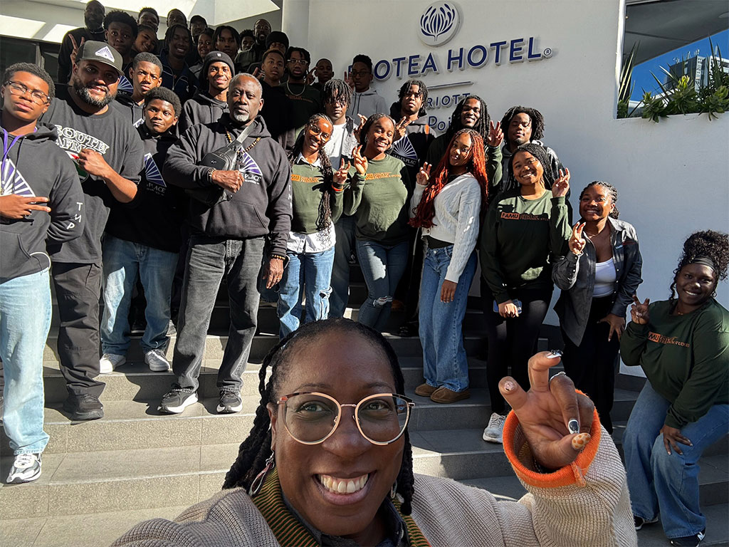 Florida A&M University students and faculty gather during their study abroad experience in Cape Town, South Africa, where students expanded their learning beyond the classroom through cultural immersion and global engagement. (Photo courtesy of Ariana Santana)