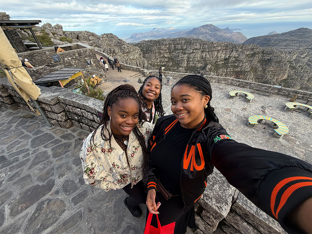 Florida A&M University students capture a moment atop Table Mountain while exploring Cape Town, South Africa, as part of their study abroad experience. (Photo courtesy of Ariana Santana)