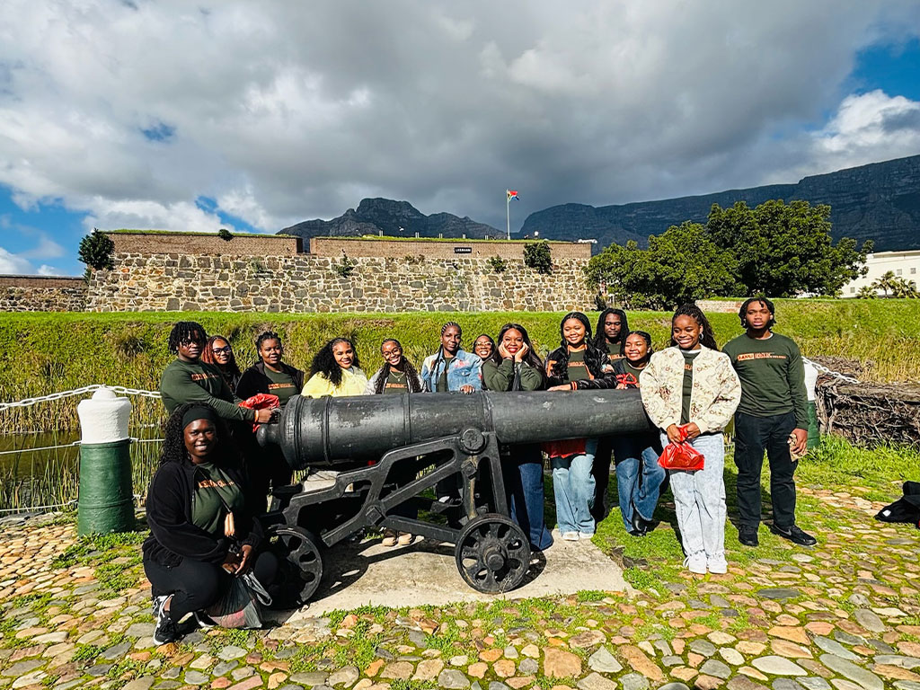 FAMU students step into South Africa’s rich history during a visit to the historic Castle of Good Hope in Cape Town. The cultural excursion gave students an opportunity to connect lessons from the classroom with the people, places and history of South Africa. (Photo courtesy of Ariana Santana)