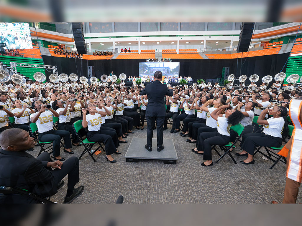 Marching 100 at the homecoming convocation