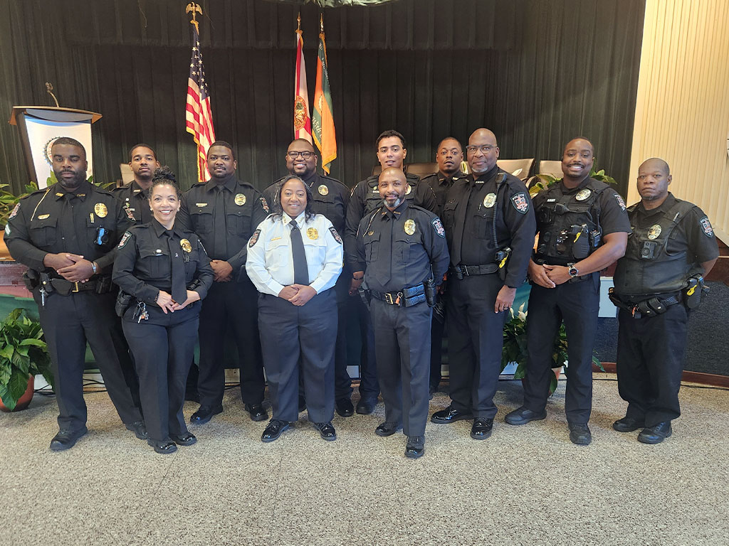 Police Chief Audrey Alexander is joined by members of the FAMU Police Department during her Swearing-In Ceremony held Friday, Oct. 11, 2204 at FAMU