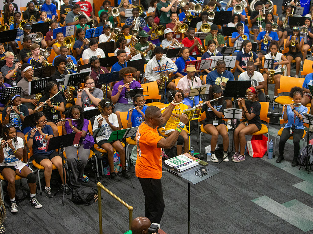 Shelby Chipman, Ph.D., directs students in the FAMU Marching "100" Band Camp