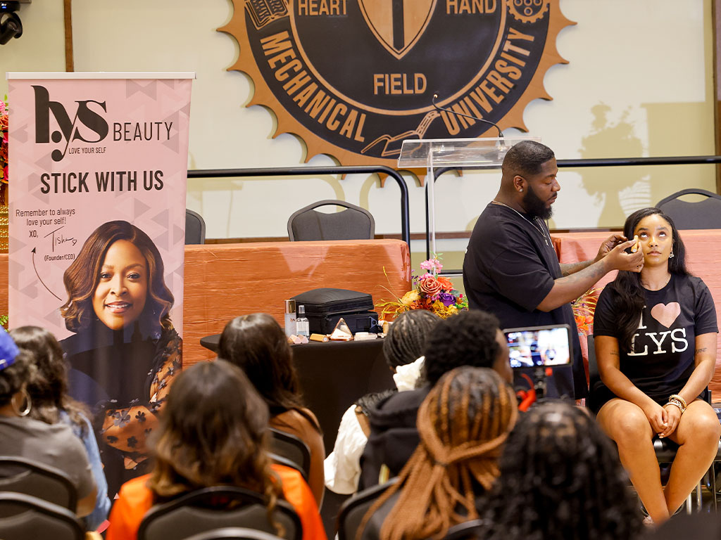 Students attend the beauty expo during homecoming 