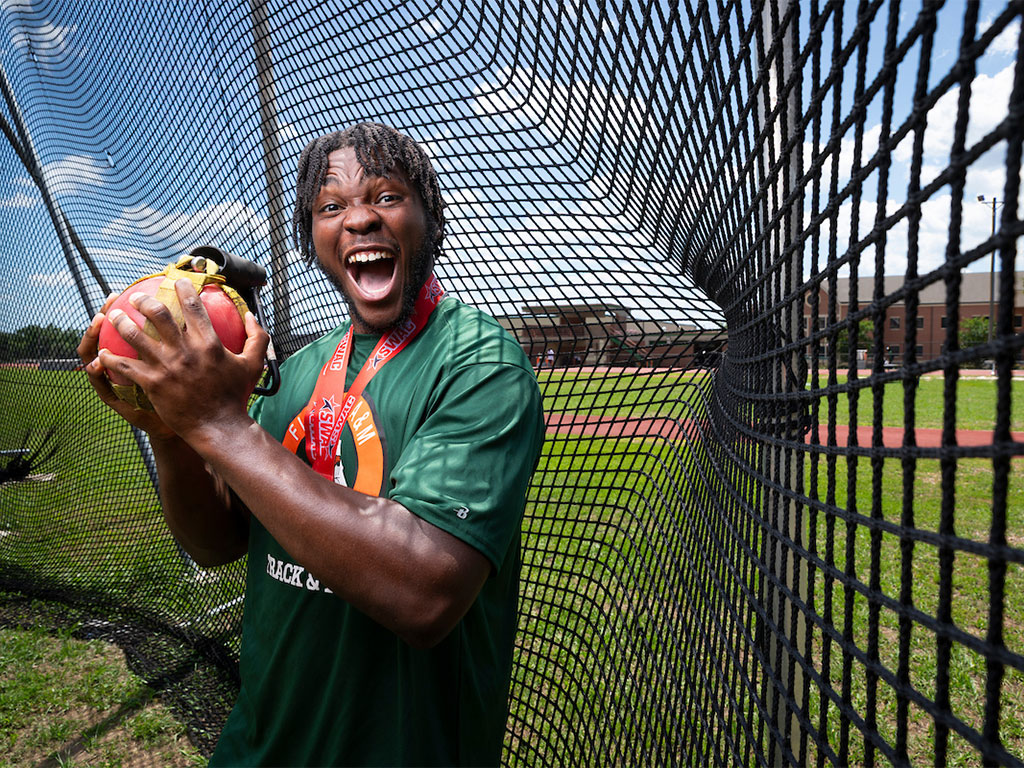 Ezekiel Salama smiling in the throwing circle