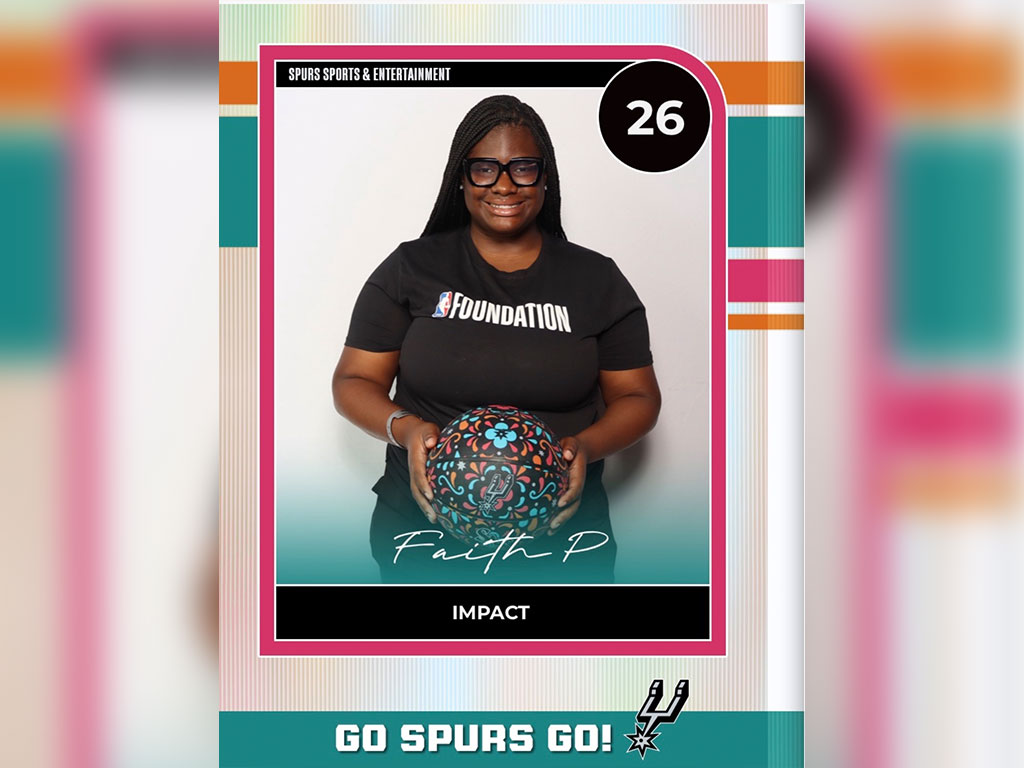 Faith Paul is featured in a San Antonio Spurs Sports & Entertainment card highlighting her work in impact during her NBA HBCU Fellowship experience with the organization. Photo Courtesy: Faith Paul
