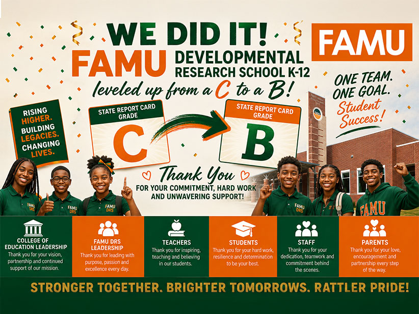 AI Graphic Celebrating FAMU DRS Report Card Grade of B