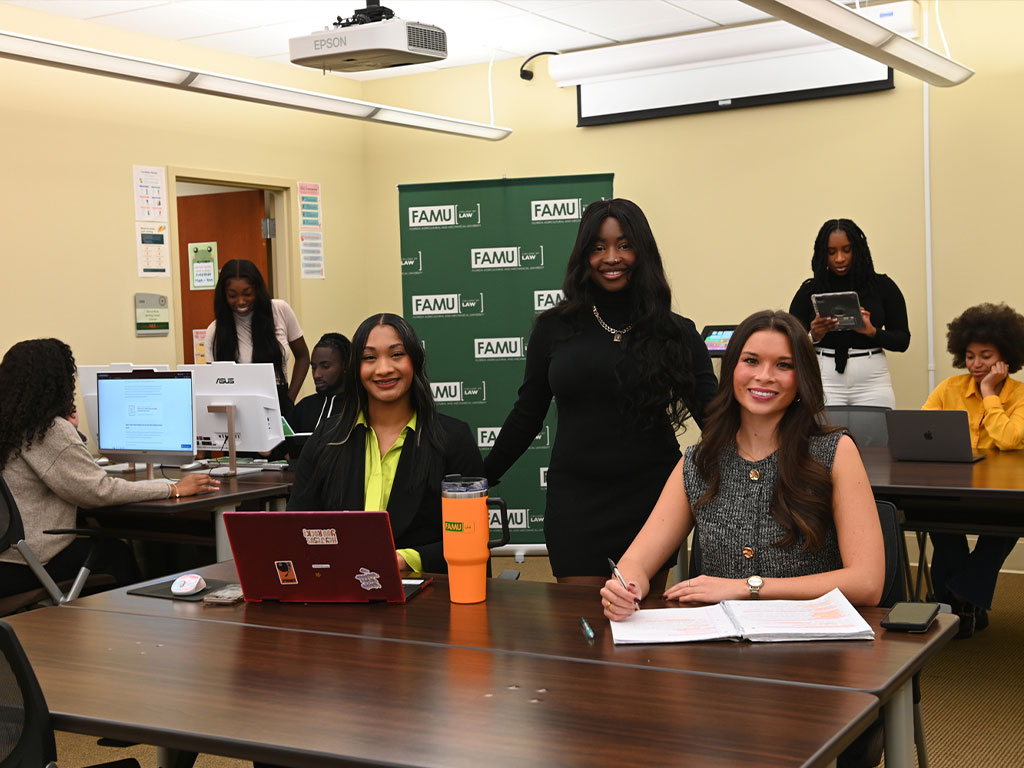 Law students utilize the new writing center at the FAMU College of Law. The Center is support hub to enhance students’ legal writing proficiency.