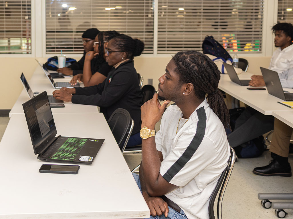 FAMU students engage in a hands-on learning session during the Google HBCU RISE Summit. The summit featured specialized workshops focused on AI fundamentals, advanced applications and responsible technology use to help prepare students for an evolving workforce.