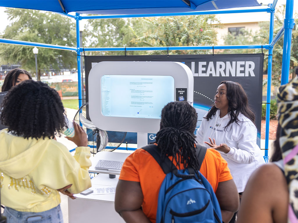 FAMU students participate in an interactive Google Gemini demonstration during the Google HBCU RISE Summit on Oct. 8. The experience introduced students to AI-powered tools designed to enhance learning, creativity and productivity.