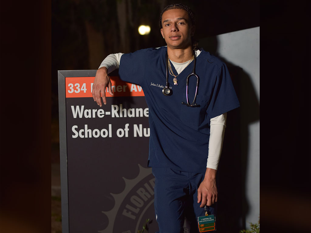 Rooted in purpose and prepared to serve, Jackson Hopkins stands outside FAMU’s Ware-Rhaney School of Nursing — the place where his calling in health care was sharpened into a future of impact. (Photo Courtesy: Jackson Hopkins)