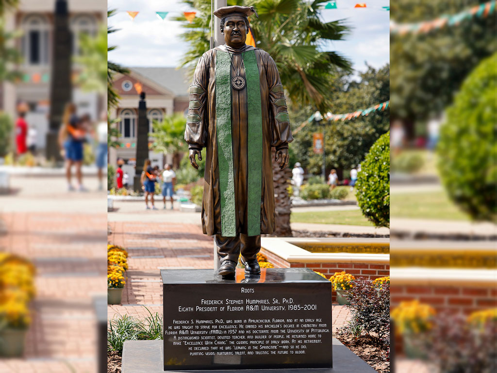 Frederick S. Humphries Sr. Ph.D. Statue in front of Lee Hall