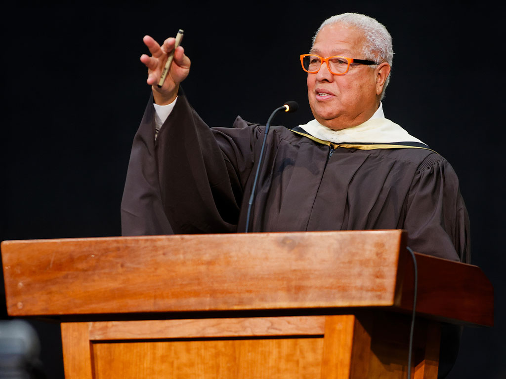 Bernard Kinsey speaking to Spring 2025 FAMU Graduates