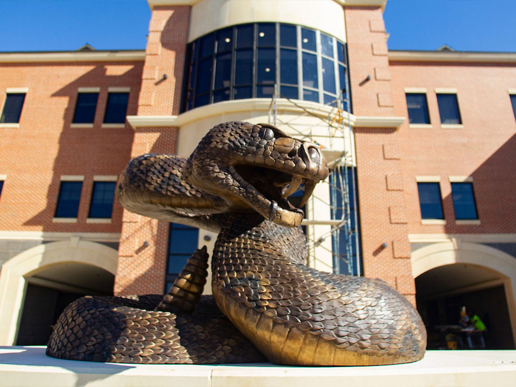 Giant Rattler in front of the Cass Building.