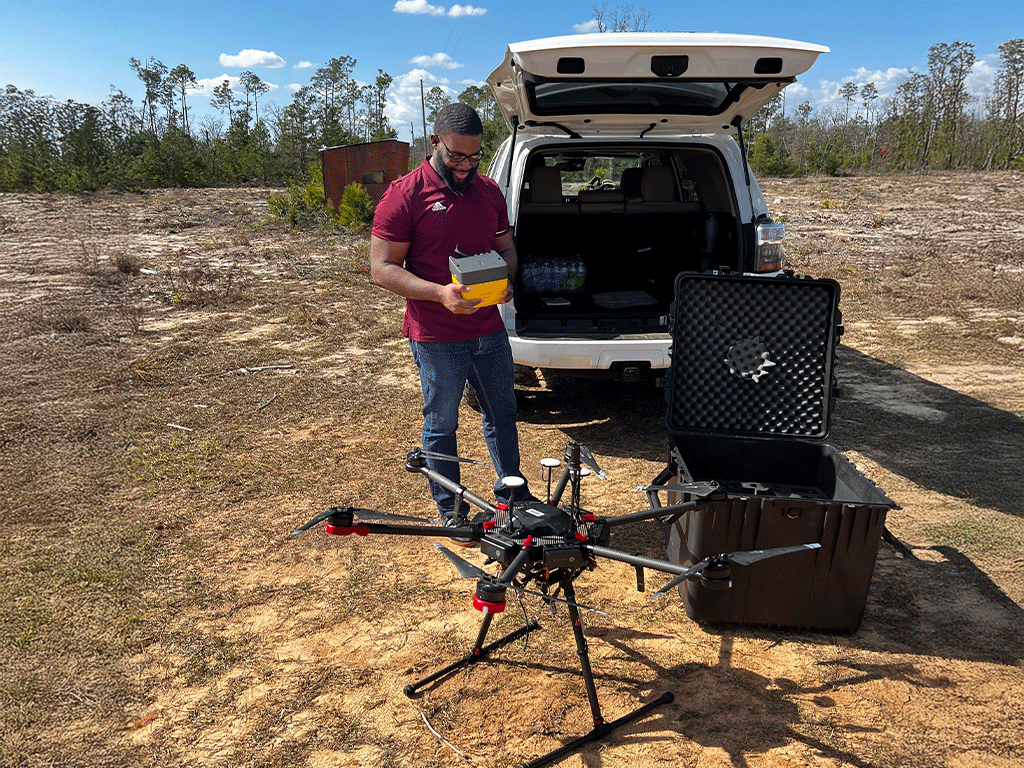 Rosny Jean, Ph.D., prepares for a drone exercise. 