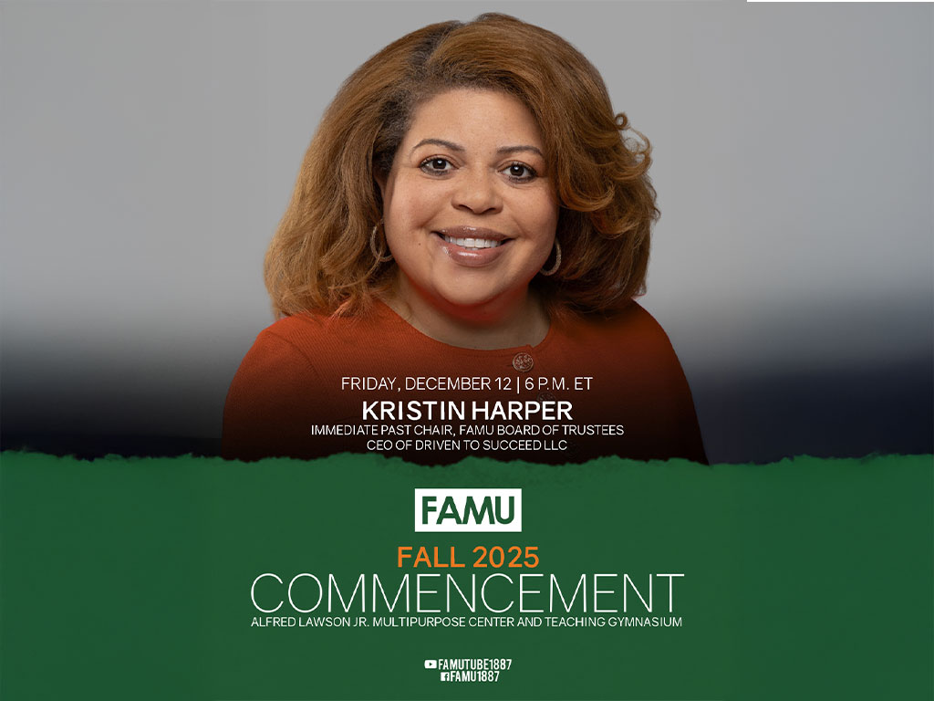 Kristin Harper is set to keynote FAMU's Fall 2025 Commencement. Kristin Harper Commencement Keynote Announcement