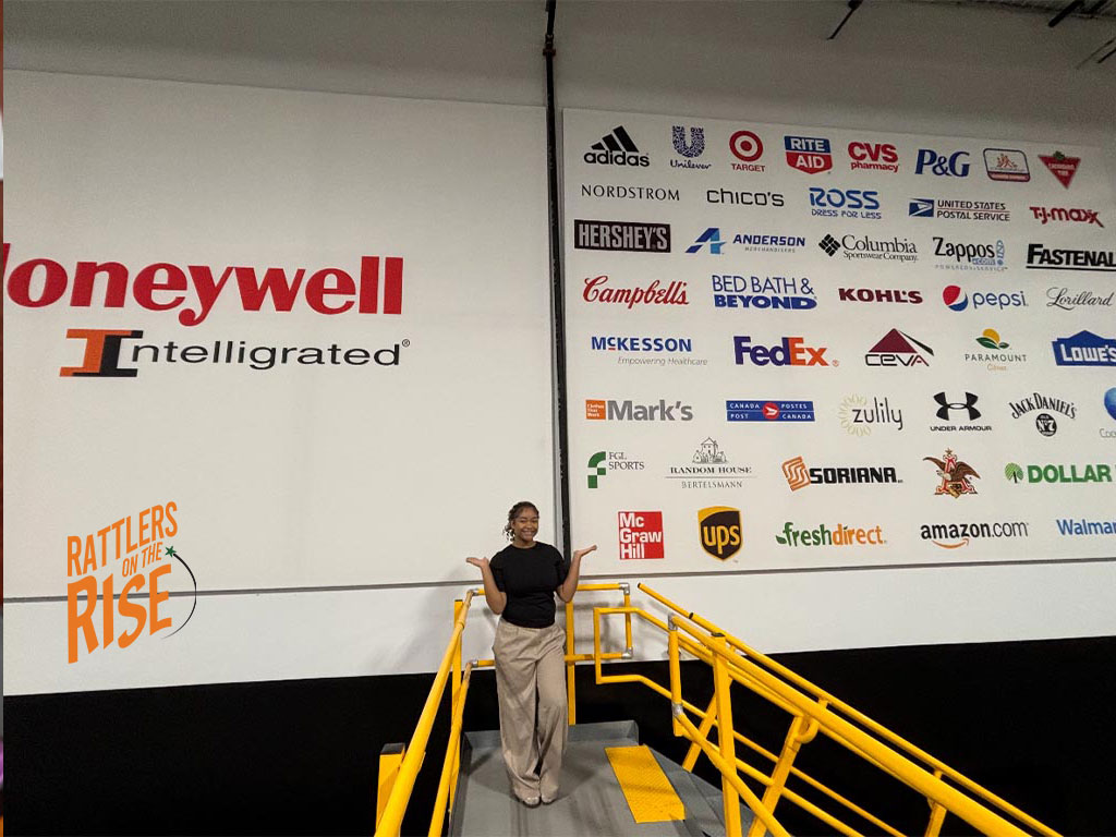 Zayda Greene poses in Honeywell warehouse