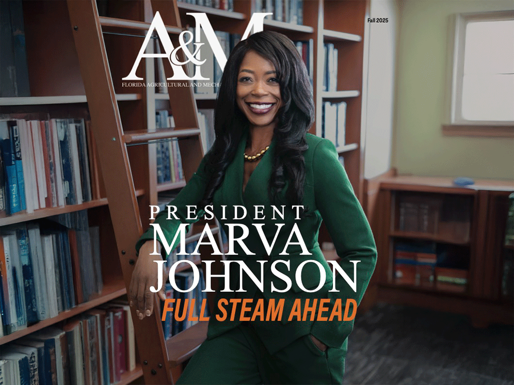 President Marva B. Johnson, J.D., on the cover of A&M Magazine