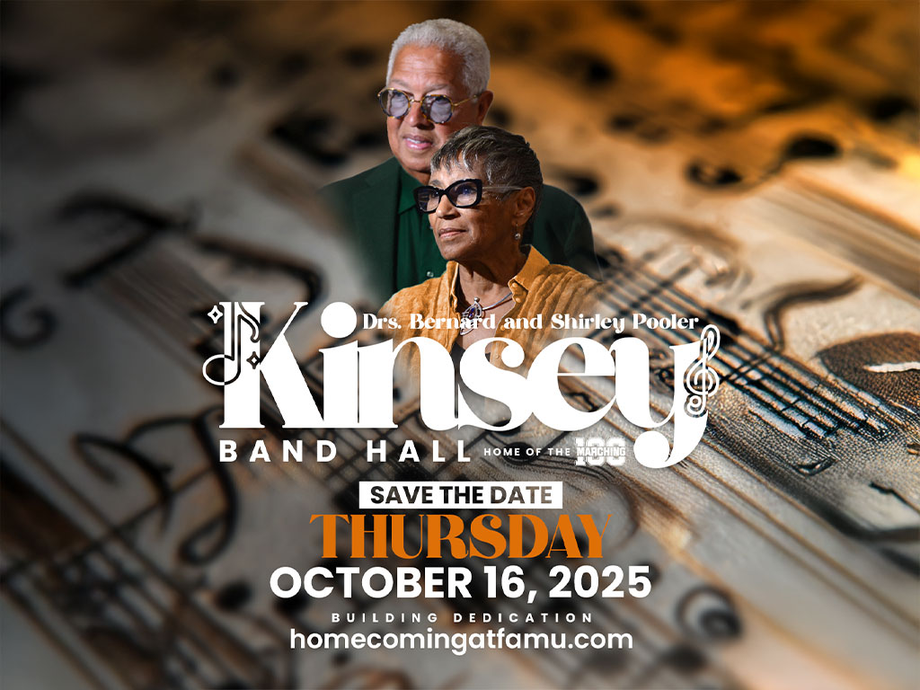 Florida A&M University (FAMU) will celebrate two of its most distinguished alumni, Bernard Kinsey, L.H.D., and Shirley Pooler Kinsey, L.H.D.,with the renaming of the Band Rehearsal Hall.