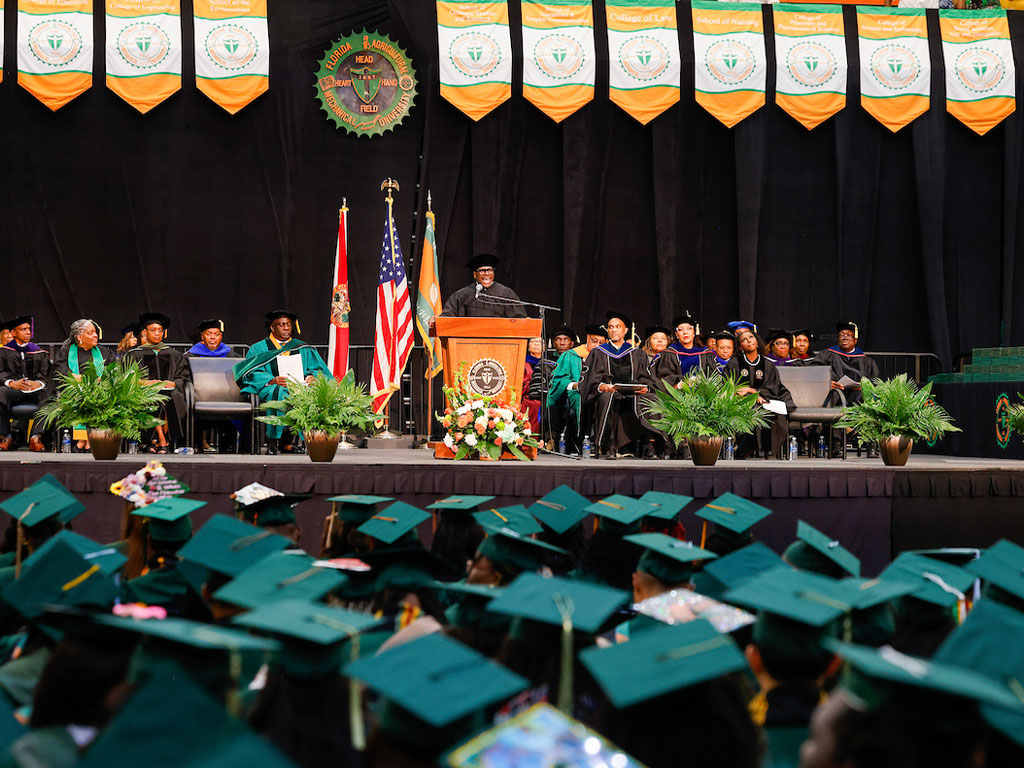 Wide shot of Whitfield giving keynote