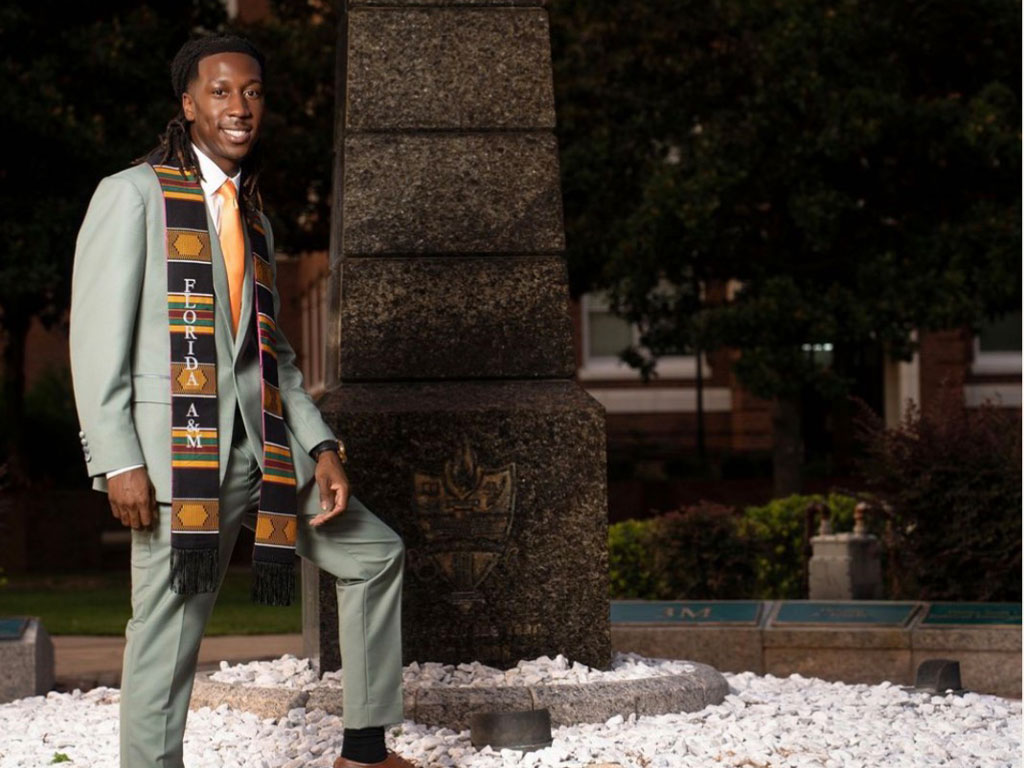 Jayden “JB” Patterson commemorates his graduation from Florida A&M University, marking the culmination of a memorable journey on the Hill filled with school spirit, service and Rattler pride. Photo courtesy of Jayden Patterson