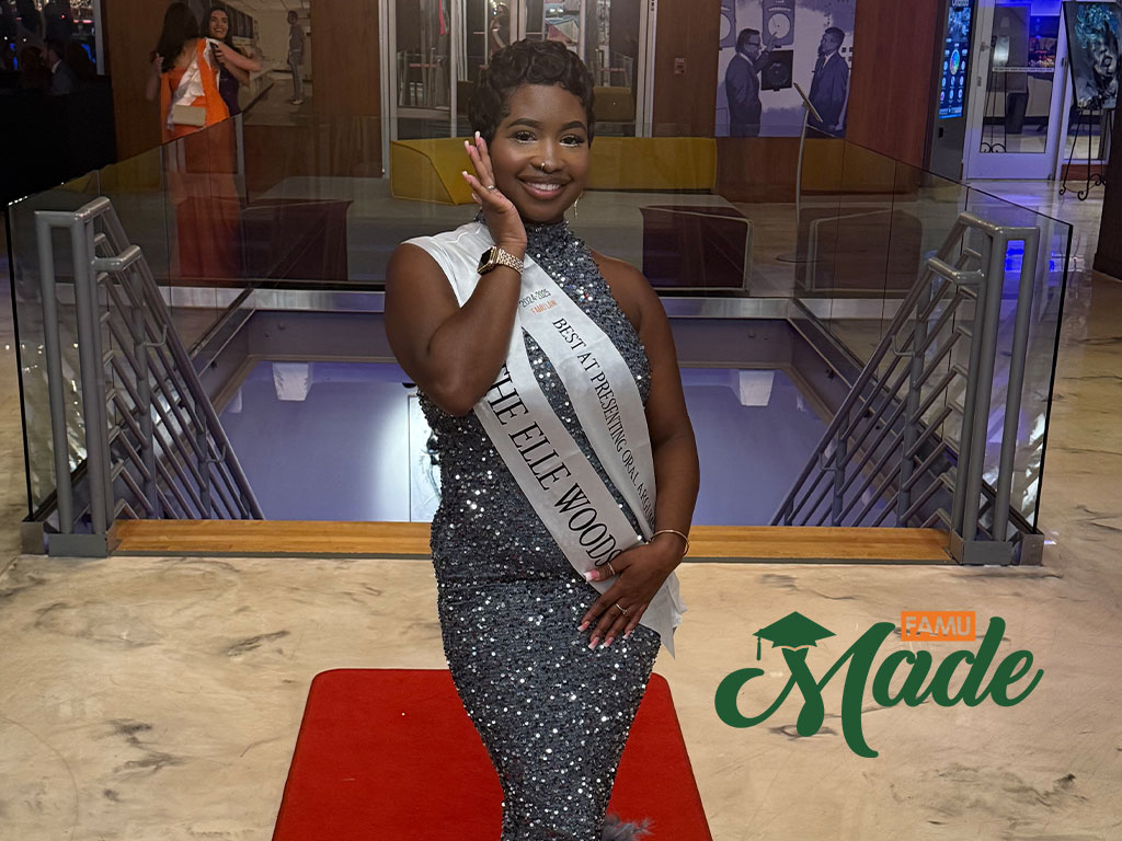 Jamesia Jackson in ball gown with finger waves
