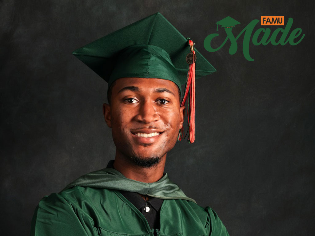 Headshot of Kurt Adams in FAMU Graduation Regalia