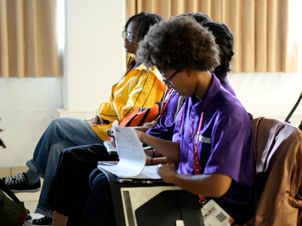 FAMU School of the Environment students take notes during a session at the 2026 EnergyWaterFoodClimateNexus International Summit in Ciudad Hidalgo, Michoacán, Mexico. Thirteen FAMU students traveled to Mexico as part of the University delegation, gaining firsthand exposure to international research and discussions centered on energy, water, food and climate.