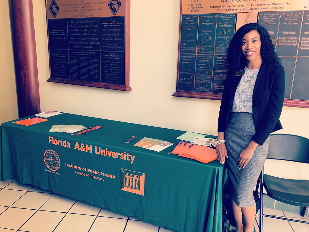 Michelle Fredrick poses inside Florida A&M University’s Institute of Public Health as she prepares to earn her Doctor of Public Health degree during Spring 2026 commencement. Fredrick balanced motherhood, research and a full-time role at the Centers for Disease Control and Prevention while completing her doctoral journey. (Photo Courtesy: Michelle Fredrick)