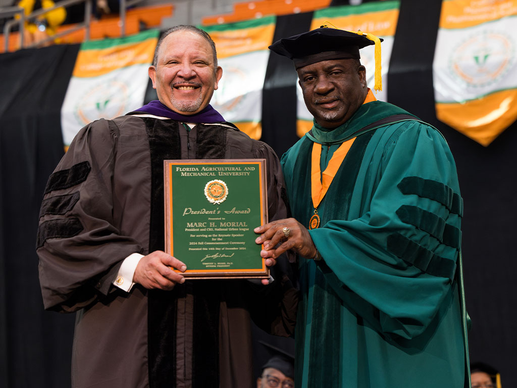 Marc H. Morial, president and CEO of the National Urban League, serves as the commencement speaker for the Florida A&M University Fall 2024 Commencement Ceremony held Saturday, Dec. 14 in Tallahassee, Fla.  