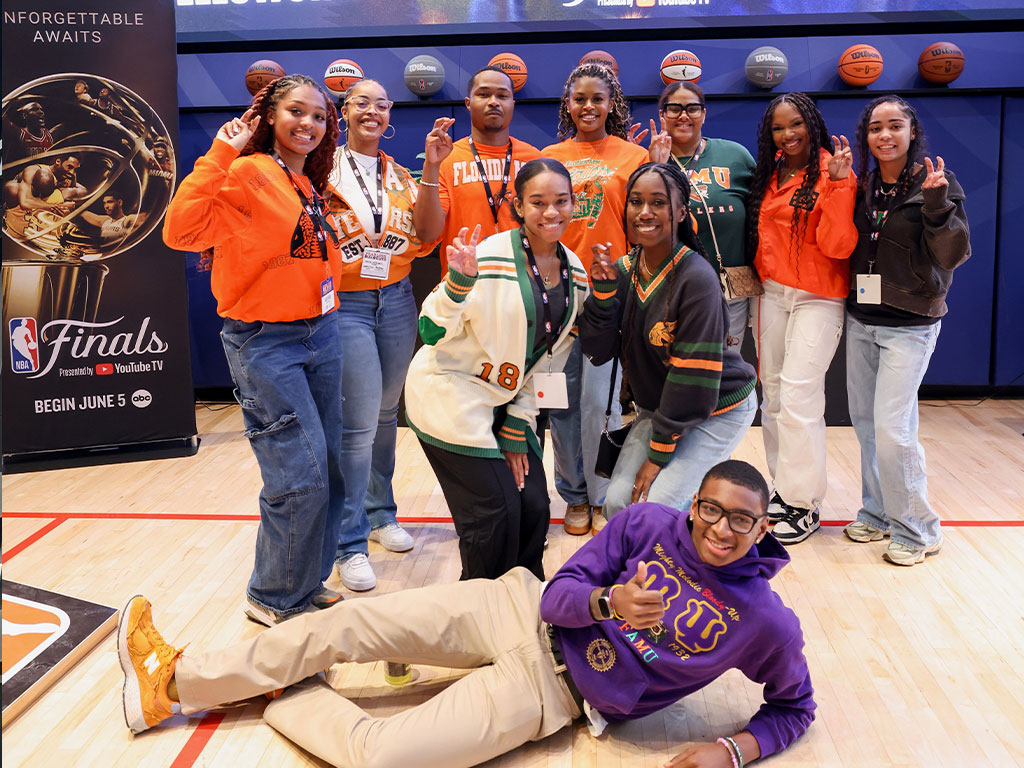 Ten FAMU Rattlers throwing up their fangs at their NBA HBCU Fellowship Program Internships