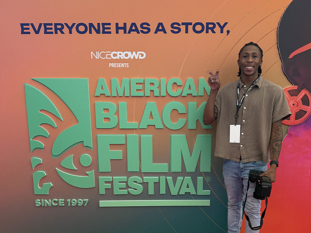 Florida A&M University graphic design student Treyvon Eugene participates in a Getty Images mentorship opportunity during the 2025 American Black Film Festival. (Credit Cassandra Illidge)