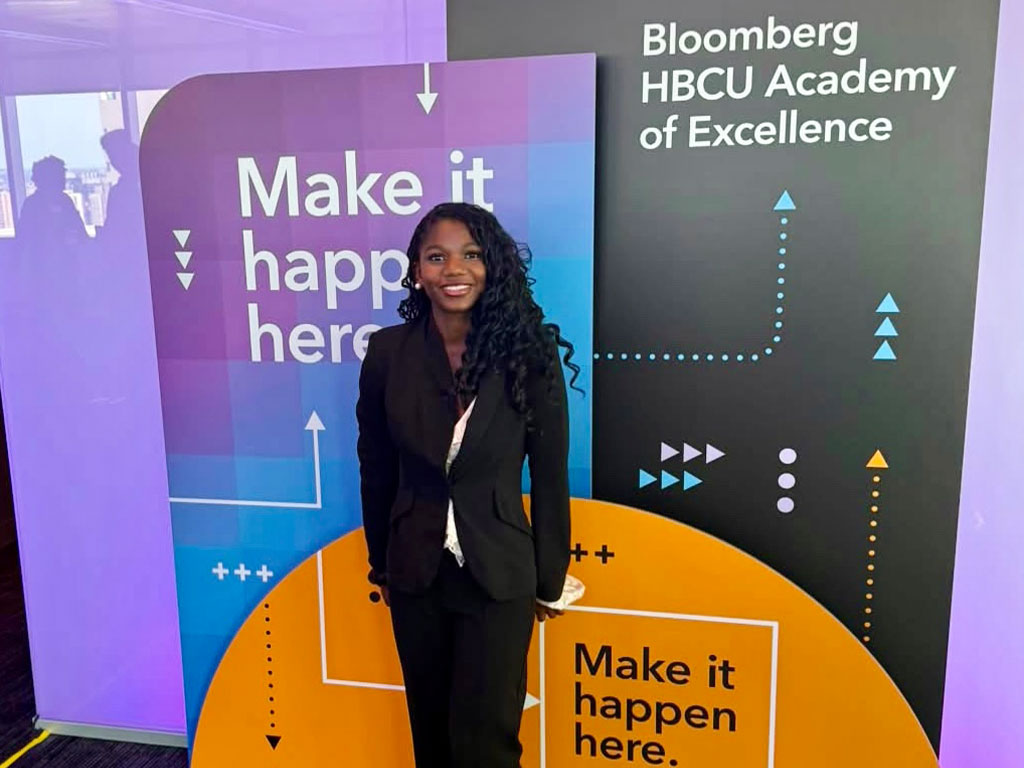 Sabrina Jean-Marie, a third-year senior business administration student specializing in finance at Florida A&M University’s School of Business and Industry, participates in the Bloomberg HBCU Academy of Excellence, an experience designed to expose students to professional opportunities in finance and business. Photo courtesy of Sabrina Jean-Marie.