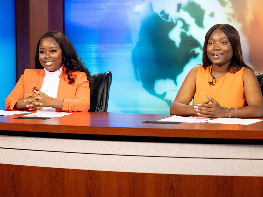 SJGC students gain hands-on experience in the broadcast studio, developing on-camera skills and preparing for future careers in media and communications. (Photo courtesy: FAMU Communications)