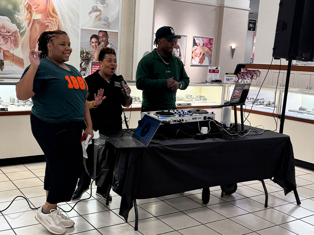 FAMU representatives engage students during the Suit Up JCPenney event at Governor’s Square Mall in Tallahassee. The event featured music and giveaways as students shopped for professional attire ahead of upcoming career opportunities. (Photo courtesy FAMU Communications)