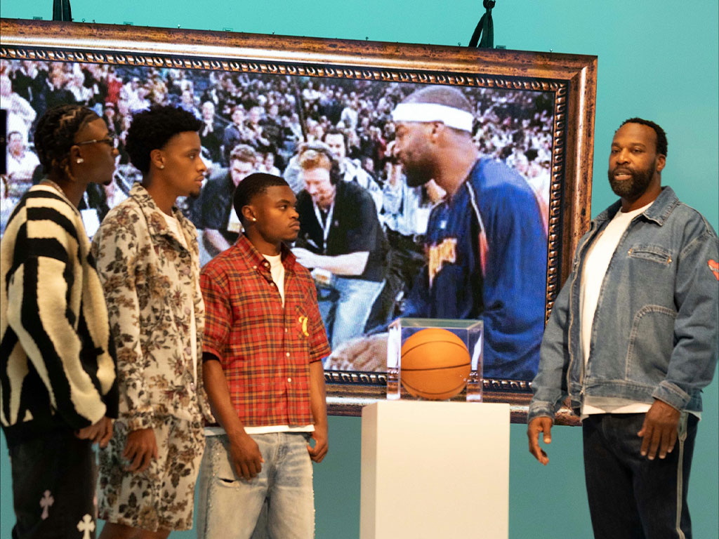 Former NBA player and entrepreneur Baron Davis, right, speaks with participants during the filming of REVOLT's "Bet on Black: Visions to Ventures" Season 5. Florida A&M University students Khari Jackson and Jayden Sparkman were among nine HBCU student entrepreneurs selected to pitch their businesses and receive mentorship from accomplished business leaders throughout the competition. Photo courtesy Khari Jackson