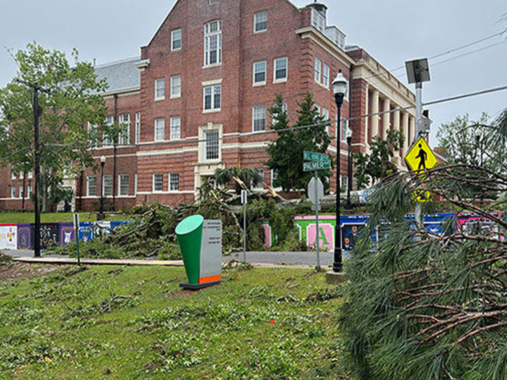 The storm left the Tallahassee campus littered with fallen trees and scattered debris. (Credit: Ernest Nelfrard)