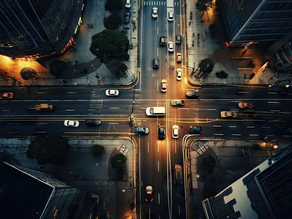 Top down view of city street