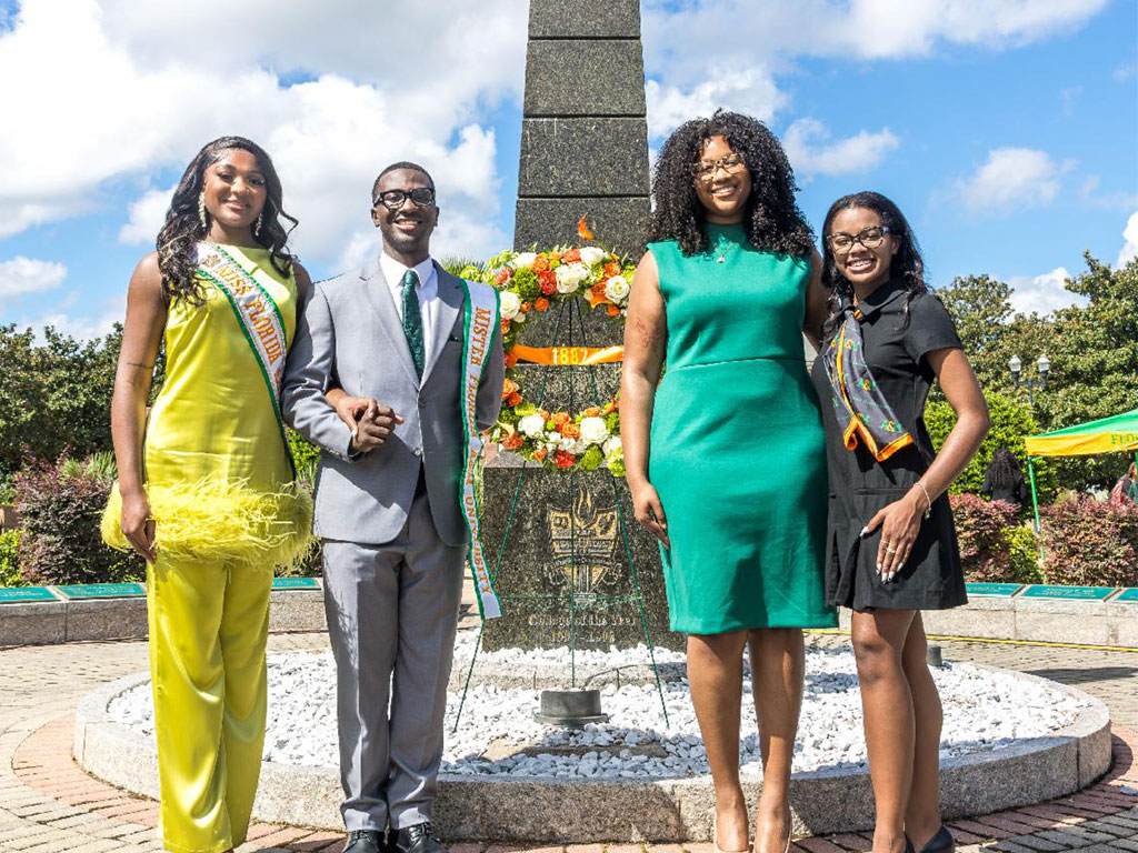 FAMU student leaders and members of the University community gather at the Eternal Flame following the Founders Day wreath-laying ceremony, commemorating Florida A&M University’s legacy and founding. Photo courtesy: Jeff Adams