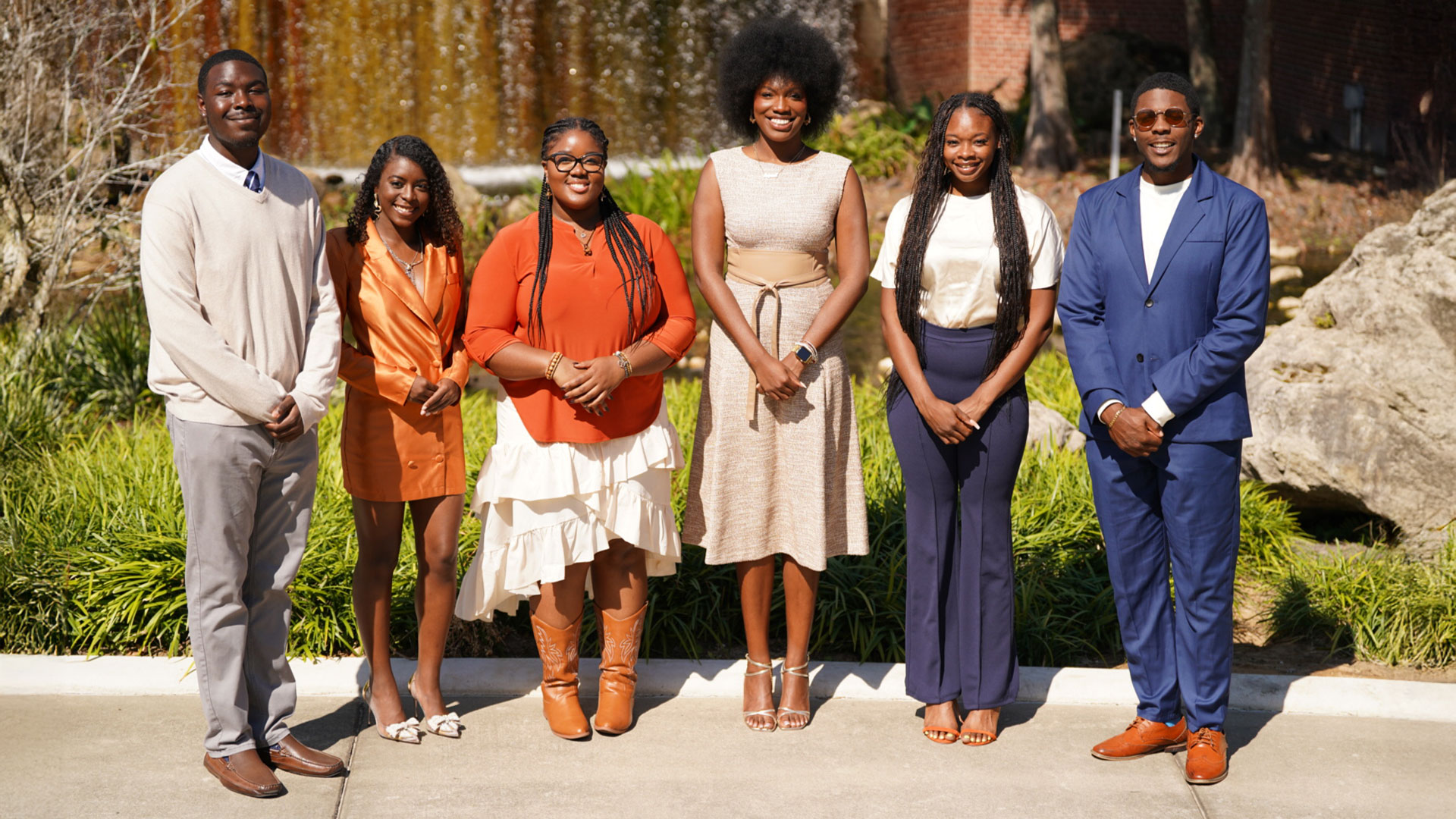 Pictured L-R: Justin Lloyd, Anissa Carby, Asia Moore, Jalynn McDuffey, Deceni Suazosneed, and Jordan Mongo will showcase their films in the J School Journals. 