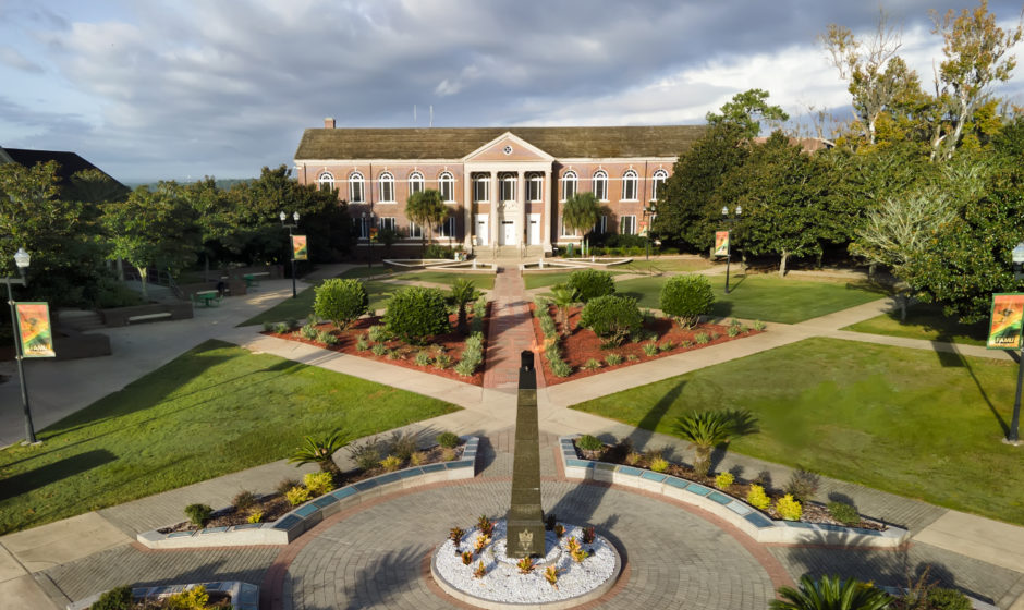 Picture of the campus including Coleman Library