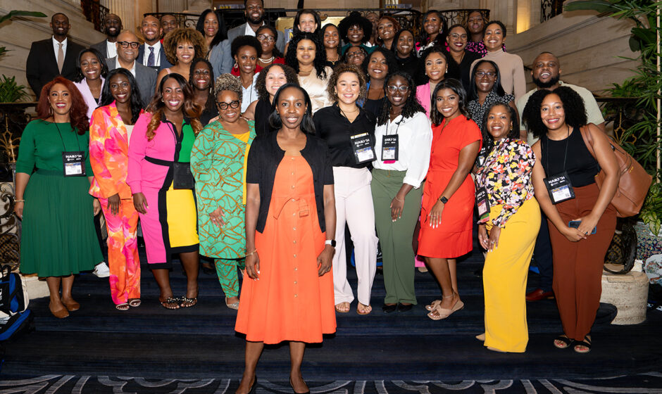 SJGC Dean Mira Lowe (front/center) with FAMU students and alumni at the NABJ Convention & Career Fair in Chicago. (Credit:Christian Whitaker)