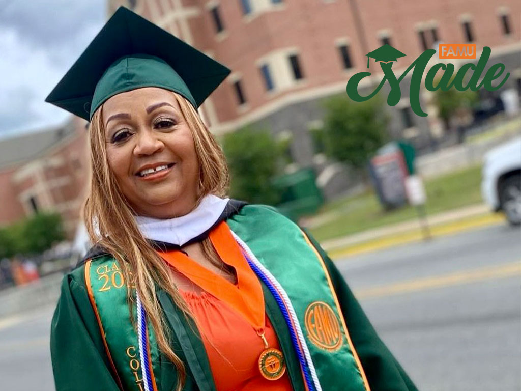 Teresa Berger poses for a picture after the commencement ceremony.